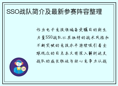 SSO战队简介及最新参赛阵容整理